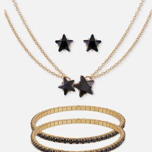 Gold & Black Star Jewelry Set Necklace, Stud Earrings & Bracelets Elegant Gift